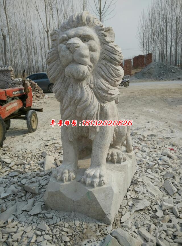 公园动物狮子石雕 