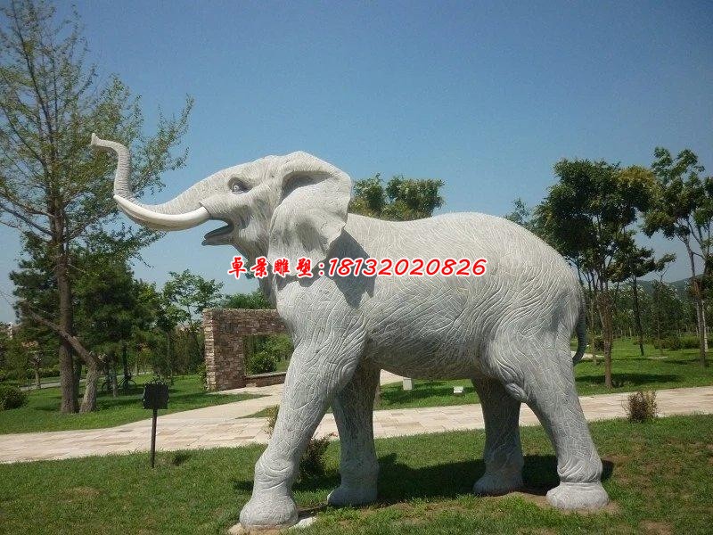 公园青石动物大象