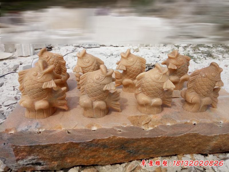 石雕鱼喷泉,大理石鱼雕塑