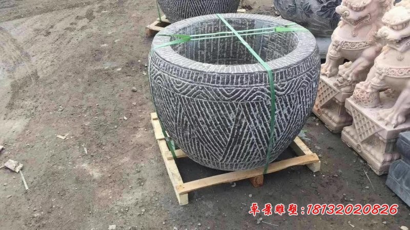 纹理石浮雕水缸