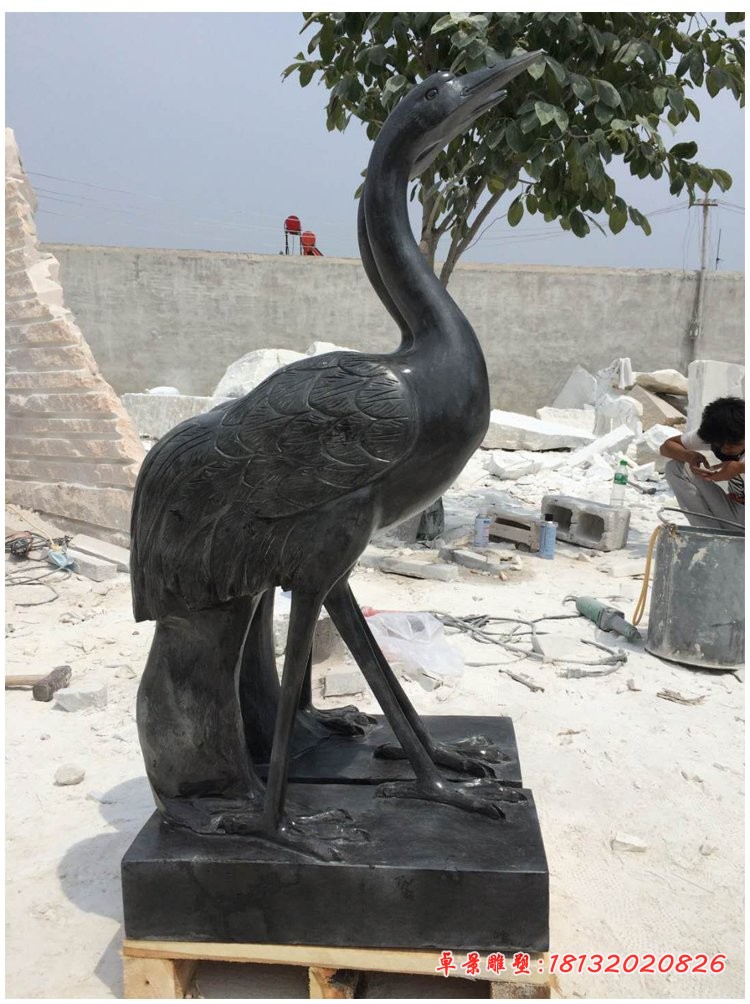 石雕仙鹤雕塑  大理石公园动物摆件