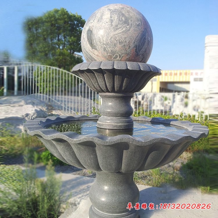 双层风水球石雕,别墅风水球喷泉雕塑