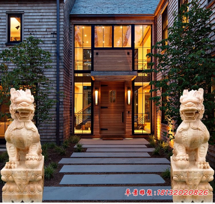 晚霞红麒麟石雕