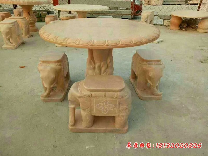 晚霞红大象桌椅   石雕别墅景观摆件