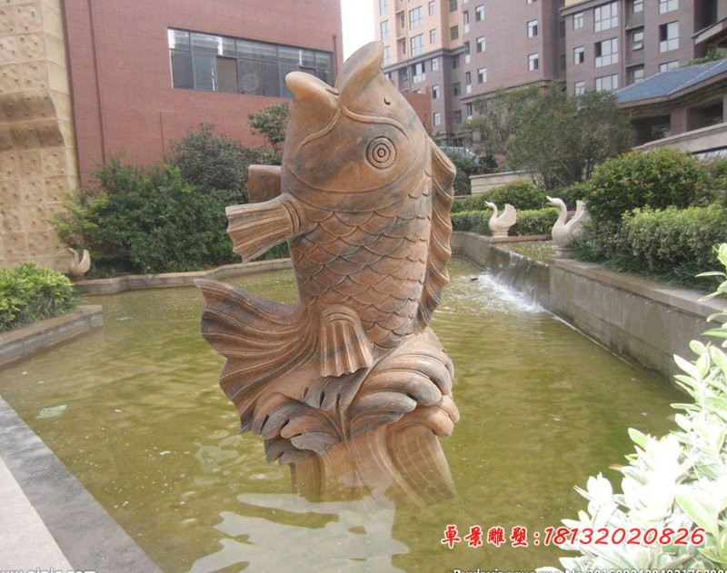 晚霞红喷水鱼石雕动物动物雕塑