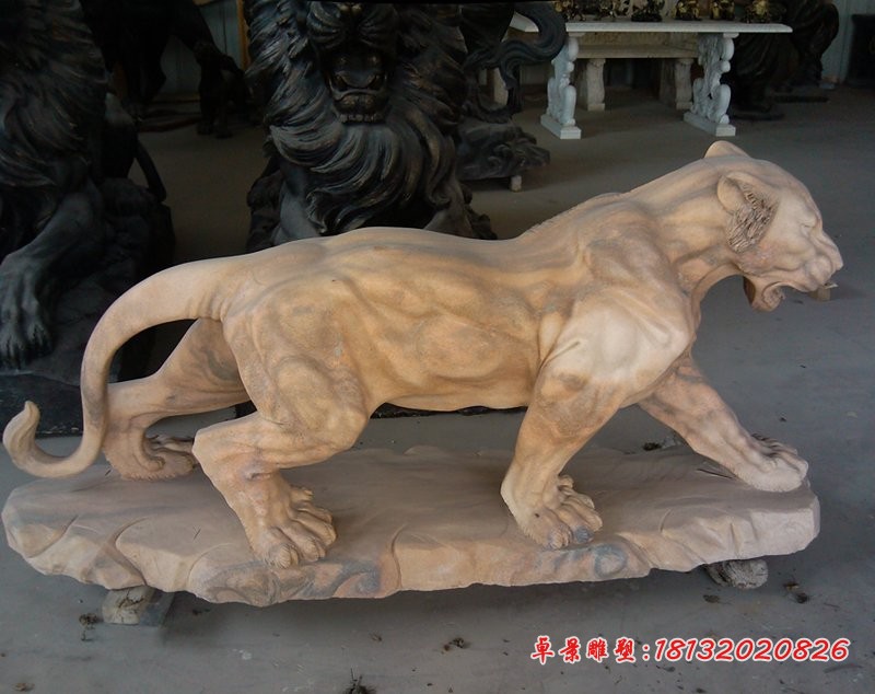 晚霞红老虎   石雕公园动物雕塑