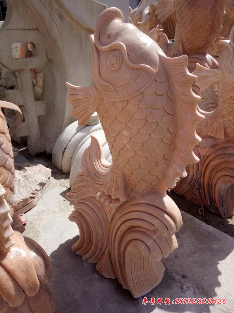 晚霞红鲤鱼喷泉   石雕别墅景观摆件