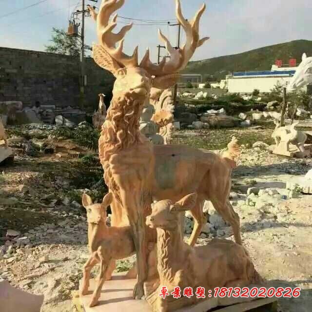 晚霞红鹿石雕公园动物