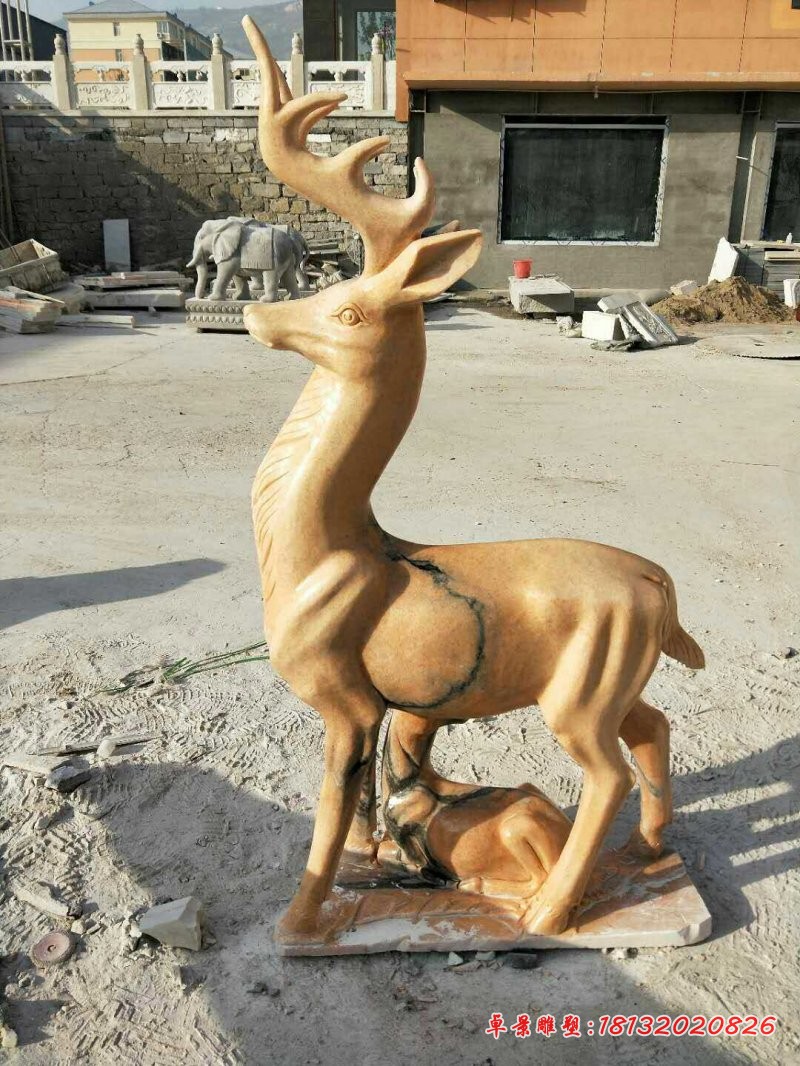 晚霞红梅花鹿   石雕公园摆件