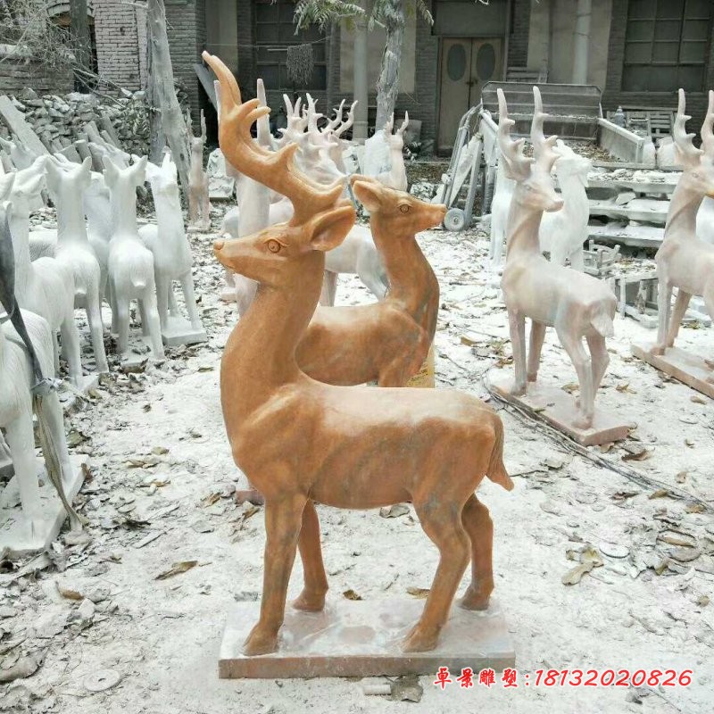 晚霞红小鹿  石雕公园动物雕塑