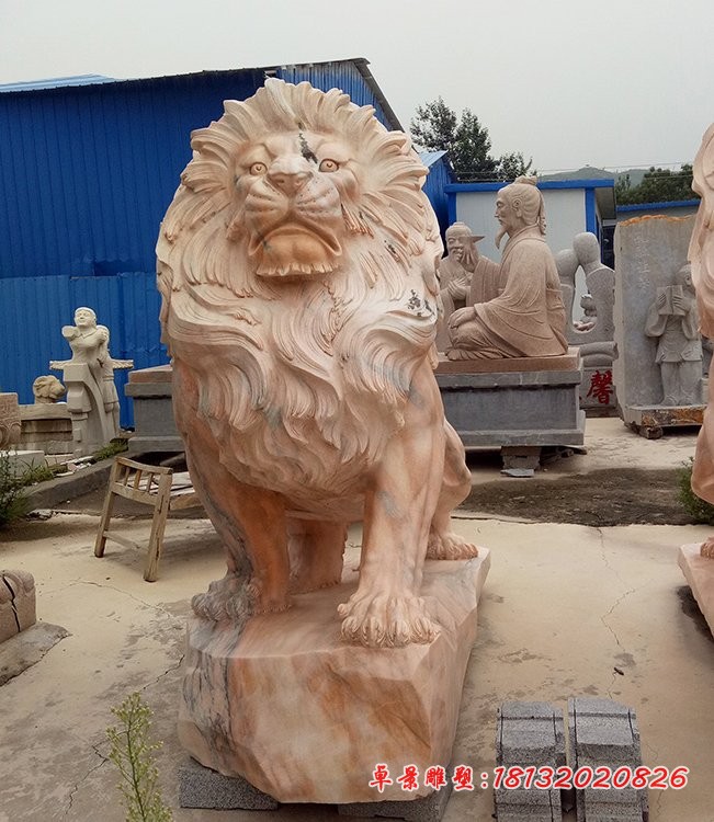 门口晚霞红西洋狮子石雕