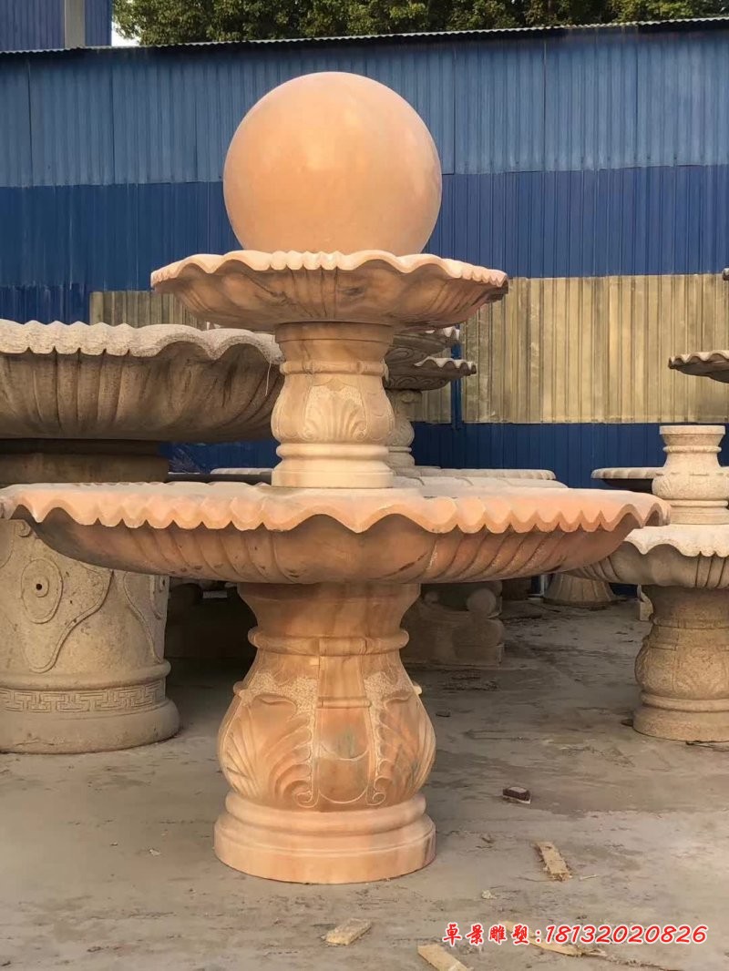 园林双层晚霞红风水球喷泉雕塑