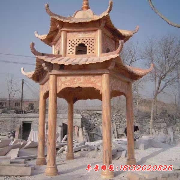 园林晚霞红石凉亭