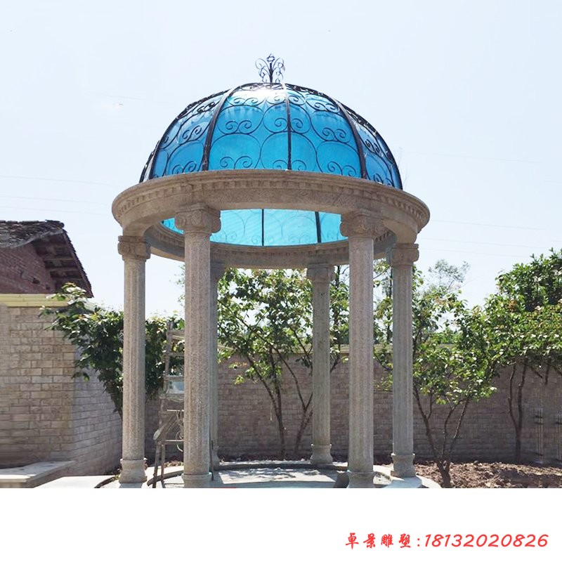 圆顶凉亭石雕，公园石雕亭子 
