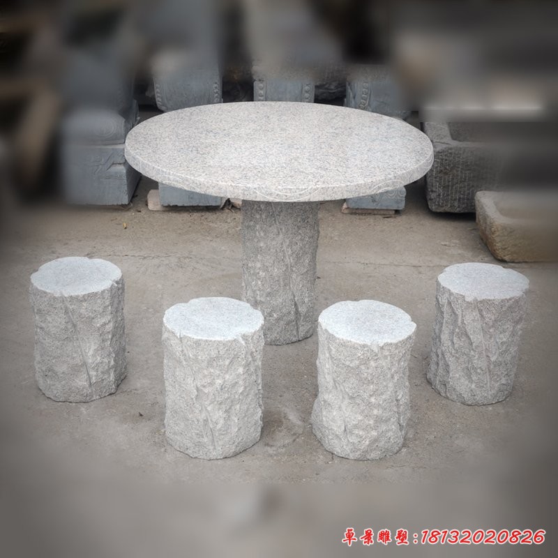 圆桌圆凳石雕，大理石桌凳
