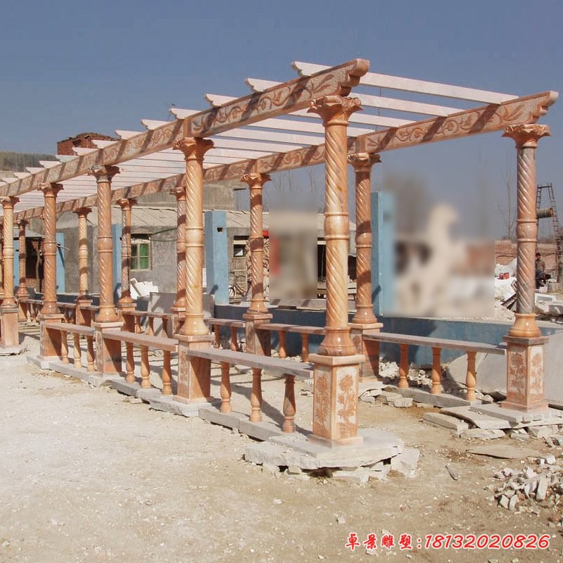 长廊石雕，晚霞红简易石走廊