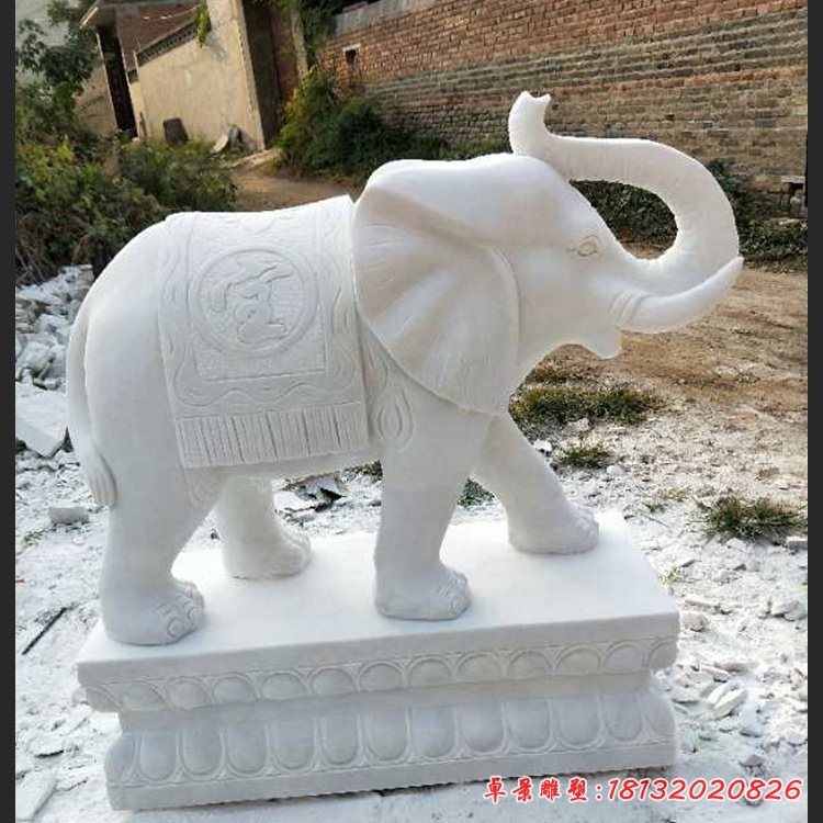 招财进宝大象石雕，汉白玉大象
