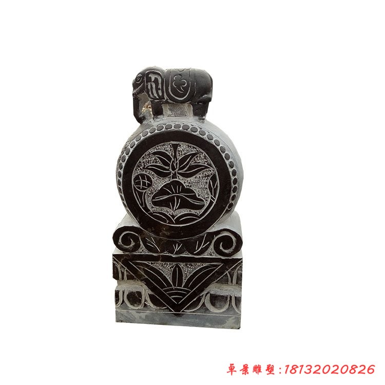 招财门墩石雕，小象石门墩