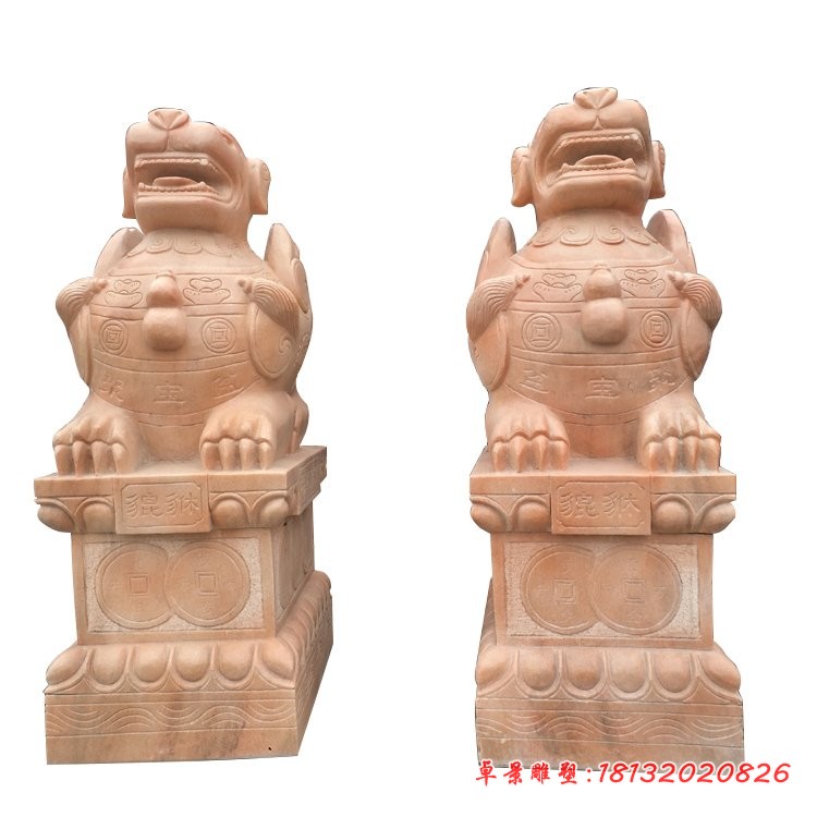 招财貔貅雕塑晚霞红门口貔貅石雕 