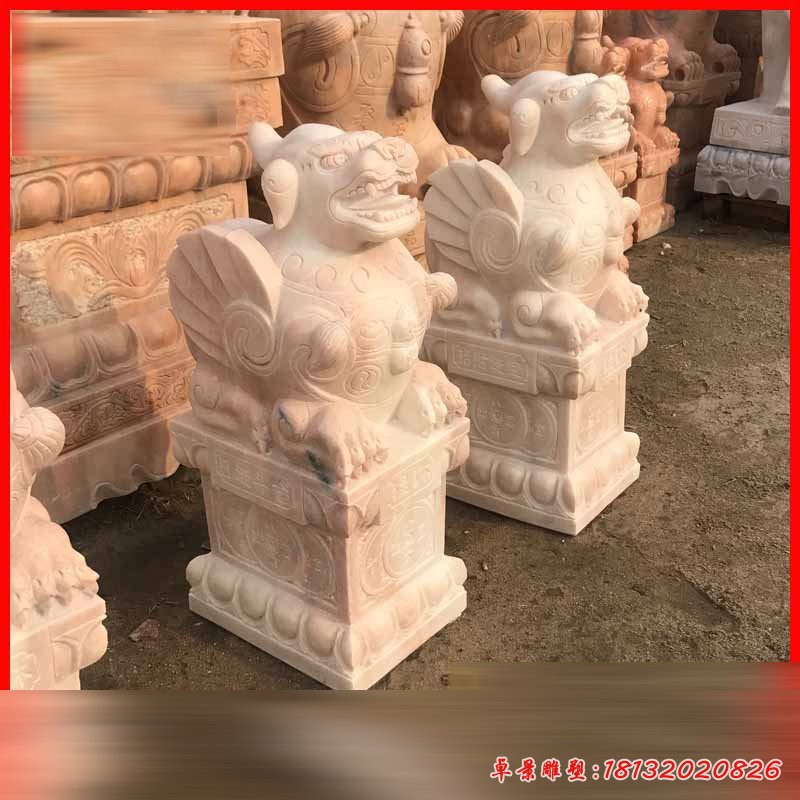 招财貔貅石雕，晚霞红石雕貔貅