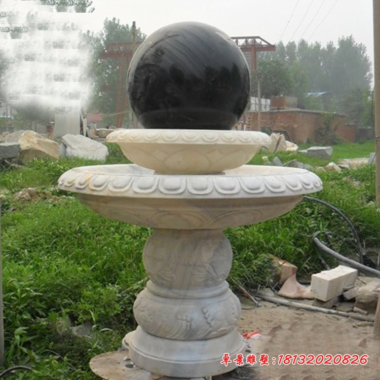 中国黑风水球石雕 公园风水球喷泉雕塑