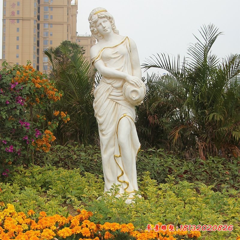 抱着流水罐子的西方女孩石雕汉白玉西方人物雕塑