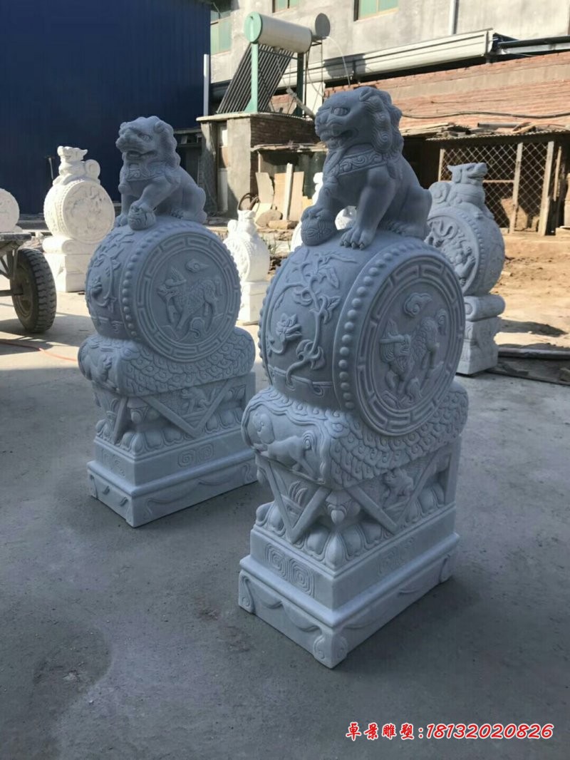 踩球狮子门墩石雕汉白玉抱鼓石雕塑