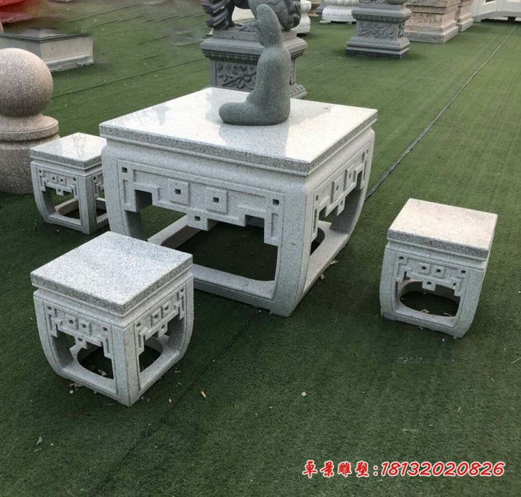 大理石方形桌凳雕塑 庭院石雕桌凳