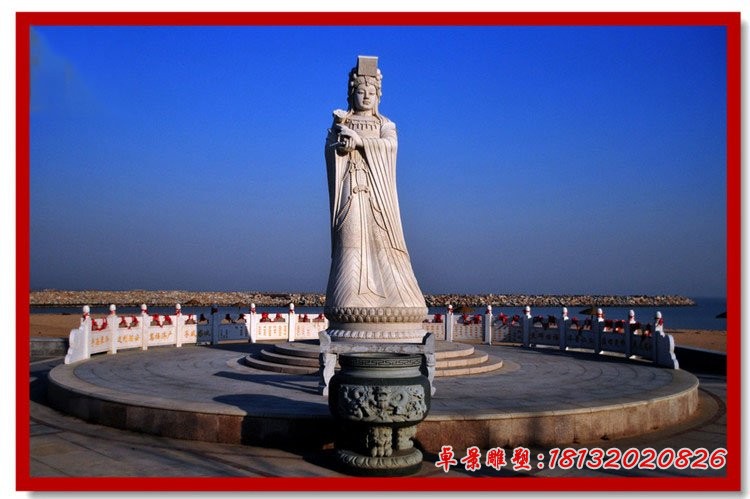 大理石立式妈祖雕塑，石雕神像