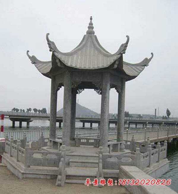 大理石六角凉亭石雕，园林景观凉亭石雕
