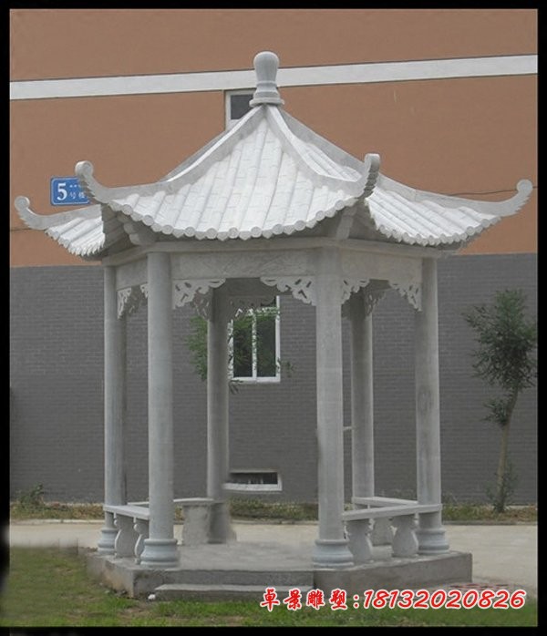 大理石六角凉亭石雕，小区石雕凉亭