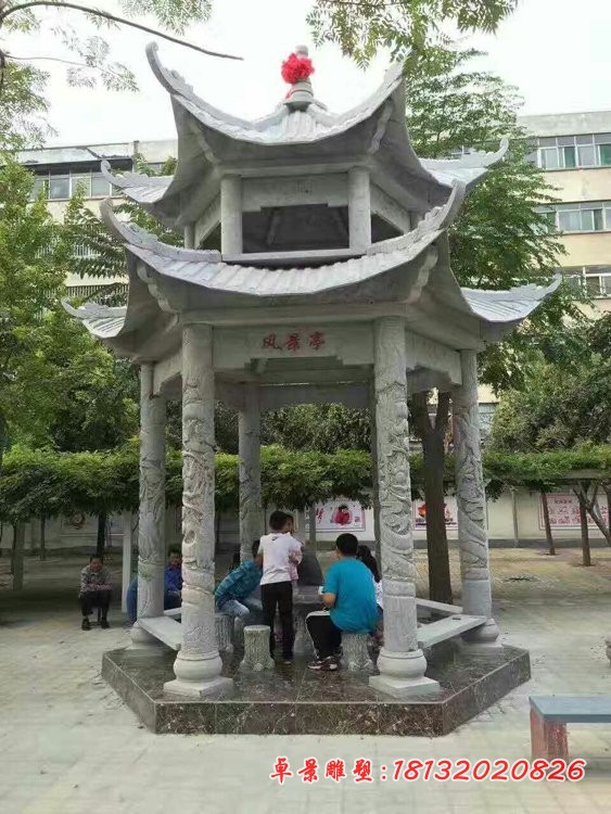 大理石六角双层凉亭雕塑小区石雕凉亭