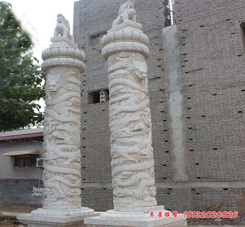 大理石盘龙柱雕塑，广场文化柱石雕