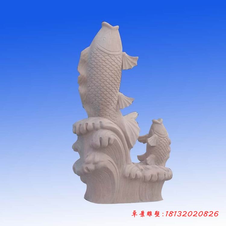 大理石喷水鲤鱼雕塑 公园石雕鱼
