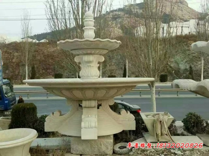 大理石双层喷泉雕塑，户外喷泉石雕