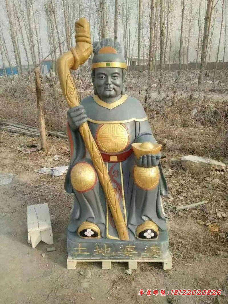 大理石土地公公土地婆婆雕塑，神像石雕 
