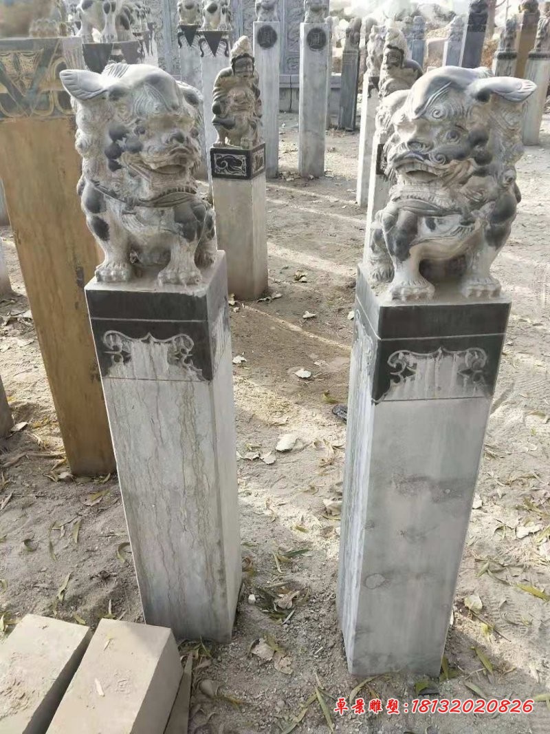 仿古貔貅拴马柱，公园文化柱石雕 
