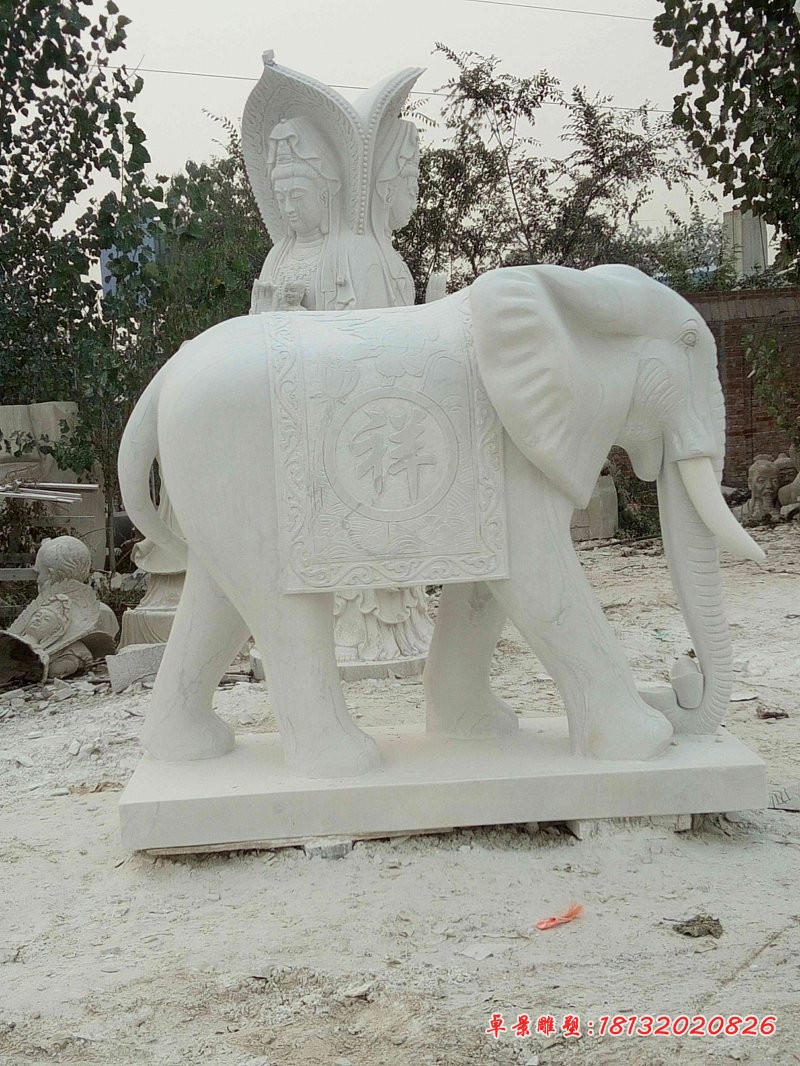 公司门口汉白玉大象石雕，吉祥如意大象石雕