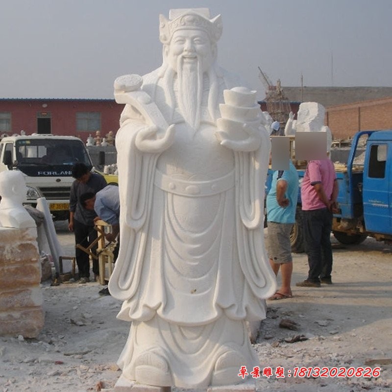汉白玉财神雕塑，宗教庙宇文财神石雕