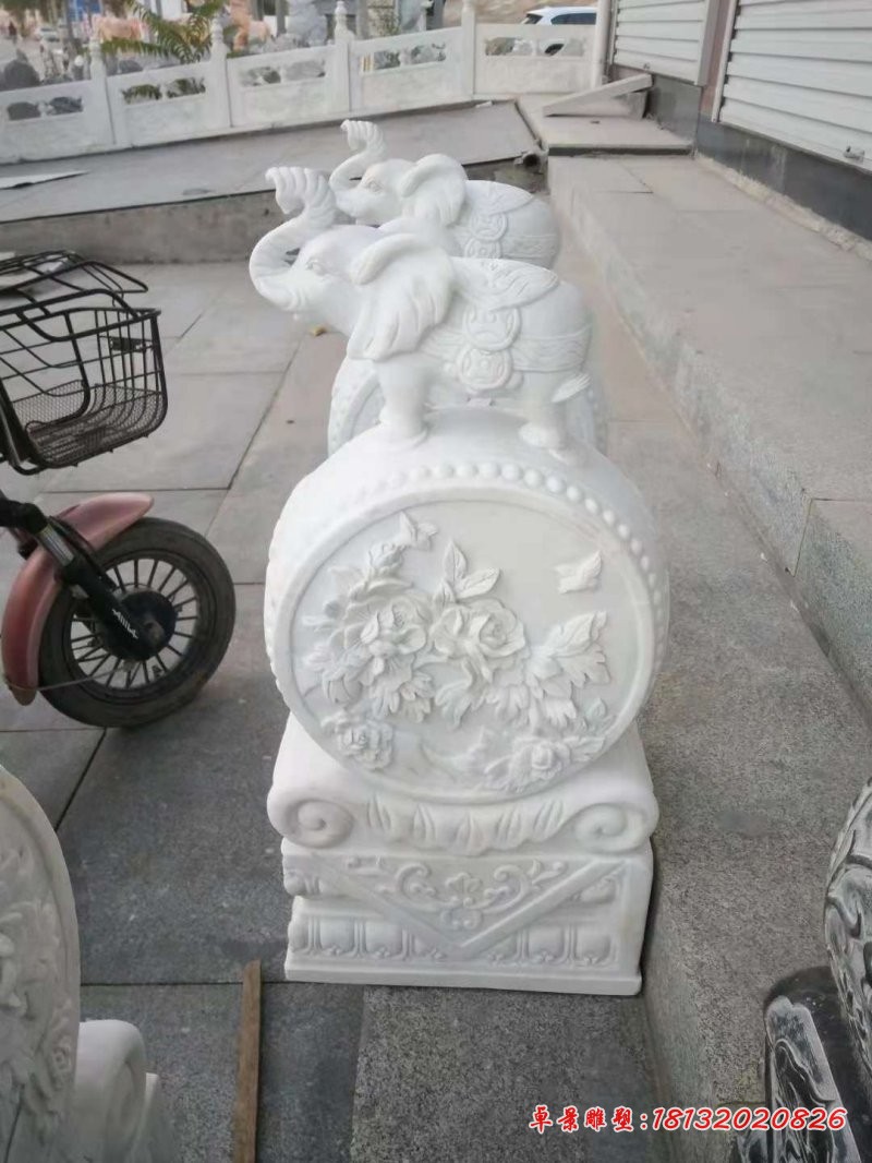 汉白玉大象门墩，门口招财门墩石雕