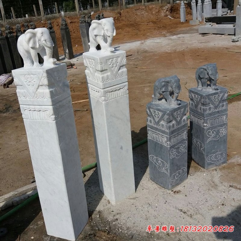 汉白玉大象拴马柱别墅镇宅拴马柱石雕