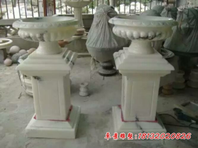 汉白玉花盆雕塑，别墅石雕花盆