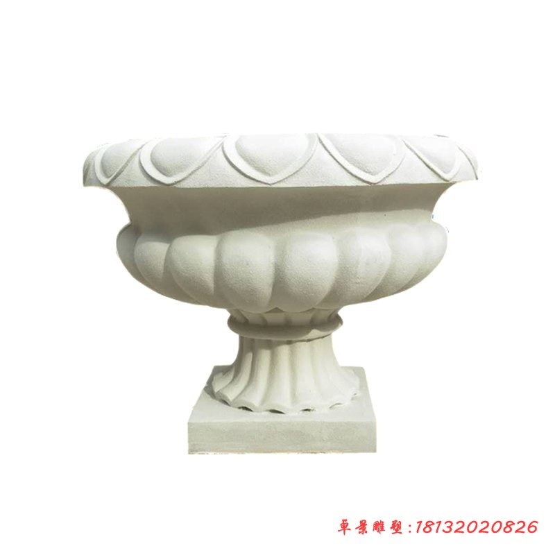 汉白玉花盆石雕，公园石雕花盆