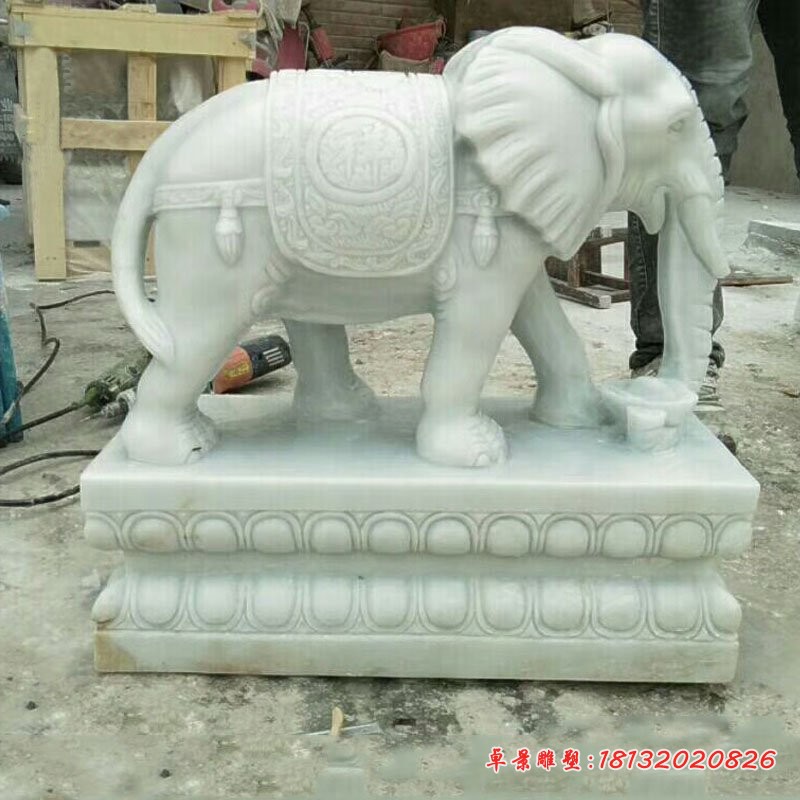 汉白玉吉祥如意大象雕塑，门口招财镇宅大象石雕