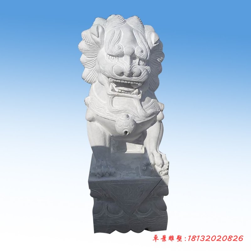 汉白玉看门石狮子雕塑 门口踩球狮子石雕