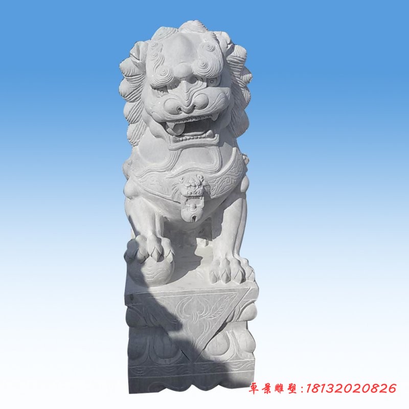 汉白玉看门石狮子雕塑 门口踩球狮子石雕