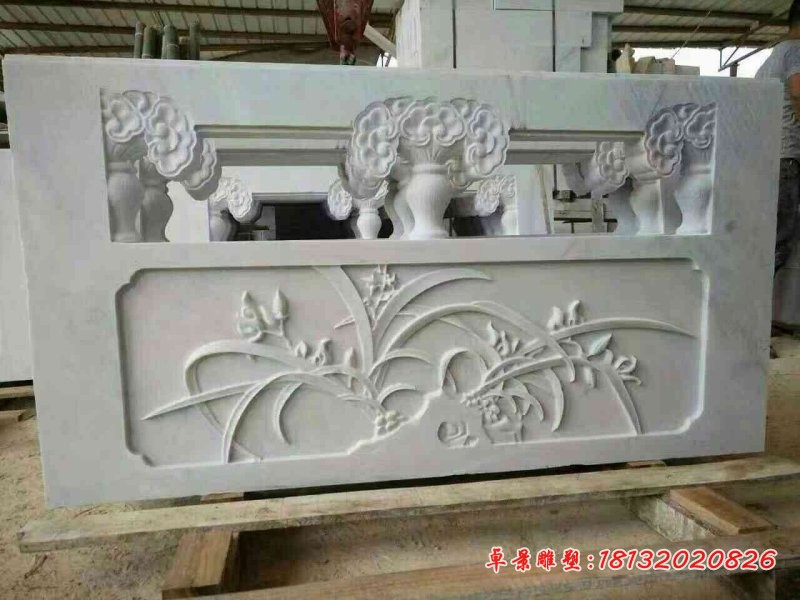 汉白玉兰花浮雕栏板公园石雕栏板