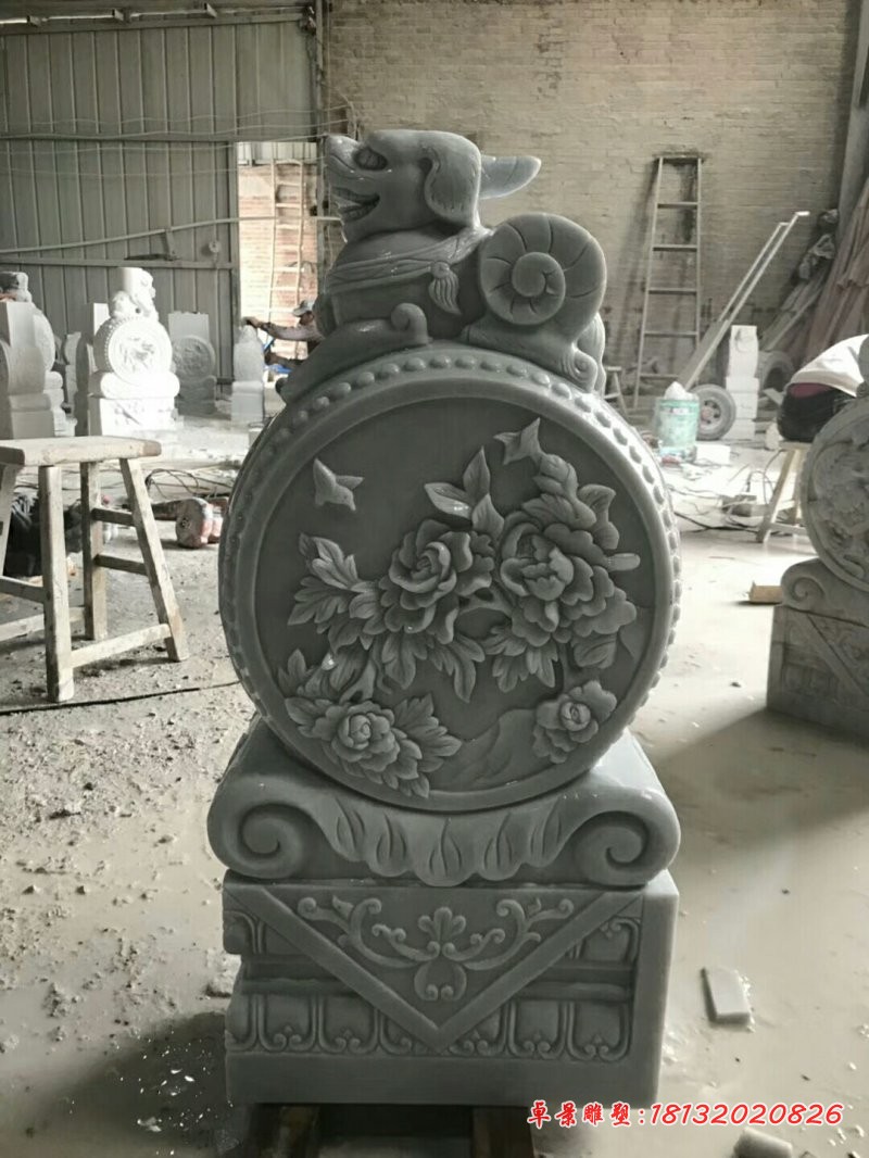 汉白玉门墩石雕门口招财抱鼓石