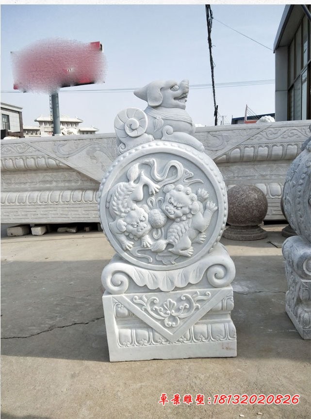 汉白玉门墩石雕门口招财抱鼓石