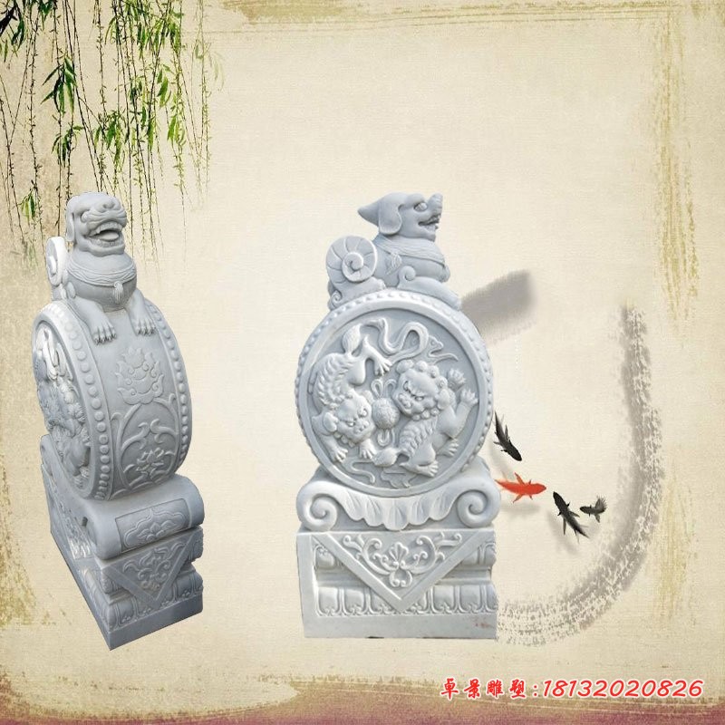 汉白玉门墩石雕门口招财抱鼓石